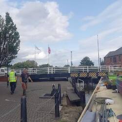 The Council worker about to open the swing bridge at Ellesmere Port