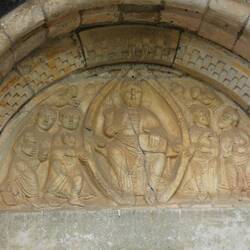 Christ triumphant, flanked by the gospel writers