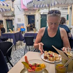 Andi is going to have to do a lot of walking to justify that breakfast!