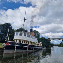 Beautiful steam tug with Weston Viaduct in the background