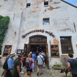 Entering the restaurant for lunch