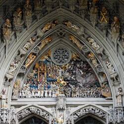 The Last Judgment is depicted over the main portal of the cathedral — Bern ... Old City.