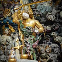 Archangel Michael above the main portal of the Cathedral — Bern ... Old City.