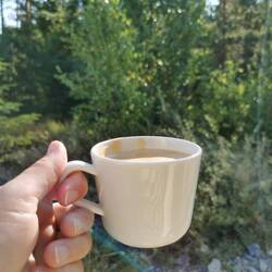 Heute: der erste Kaffee am Waldrand