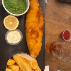 CJ's fish & chips with mushy peas