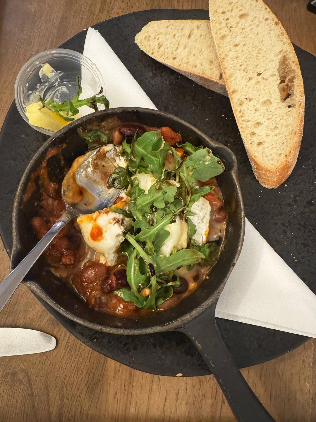 Goat cheese and beans with balsamic dressing & bread