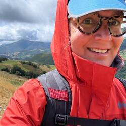 Smiling while cold and damp!