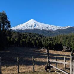 Vulkan Villarica, Hütte liegt rechts an der Schneegrenze