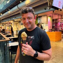 Ryan, reunited with the best vegan pistachio gelato of his life.