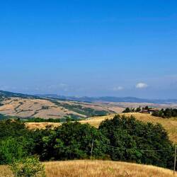 De laatste klim begint. En er komt bos aan en dus schaduw. En tegelijk waait er eindelijk wind