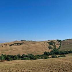 Het grootste deel van de etappe loopt door een woestijn van geoogst graan.