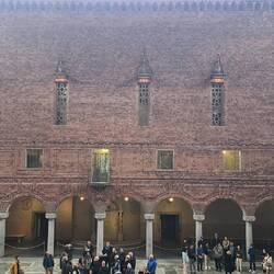 The view of the banquet hall from the balcony where the laureates enter.