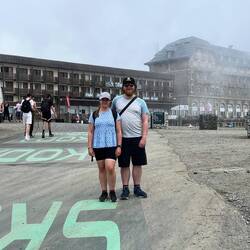Simeon & Hannah at the Stage 14 finish line
