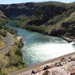 View of power station on right