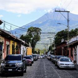 On the streets of Antigua. Volcán de Agua (3760m) in the background.