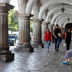 Arcade with columns.
