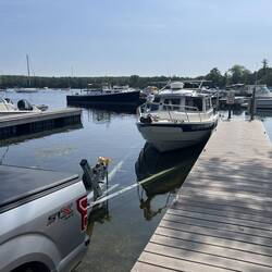 Launched off the trailer now. Will move it to the end and other side of the pier.