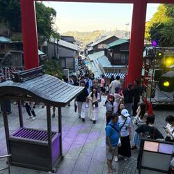 Looking down from the Enoshima Shrine towards the bridge