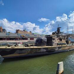 ehemaliges schwedisches Patrouillenboot der Hugin-Klasse.