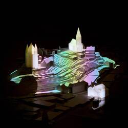 Model showing both Thun Castle and Stadtkirche ... Thun Castle Exhibit.