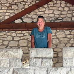 Pretty wife Rosanne, upstairs level of the boathouse.