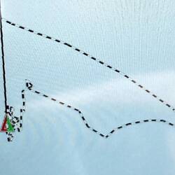 Spur der Gaia am Anker: an der Spitze rechts liess ich ihn fallen, links sieht man die Bewegung des