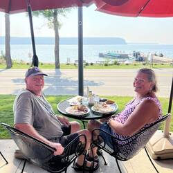 Enjoying our boiled fish supper!