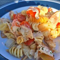 Unser Abendessen gestern: Omnia Nudeleintopf mit Truthahnschinken
