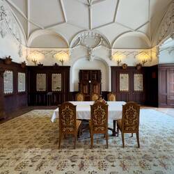 Family dining room on the ground floor of the keep — Schloss Oberhofen.