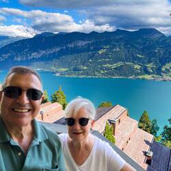 A selfie with our view from the balcony is a must! — Beatenberg.