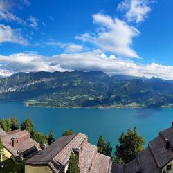 The view from our balcony ... Lake Thun and the Bernese Oberland — Beatenberg.