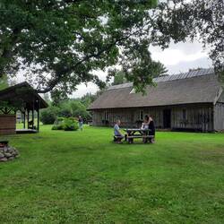 ... ein Brunnen, der braunes Wasser hat wegen der Moornähe... und früher war noch eine Sauna