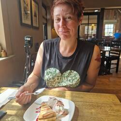 Enjoying the sweet cherry pie 🍒😋