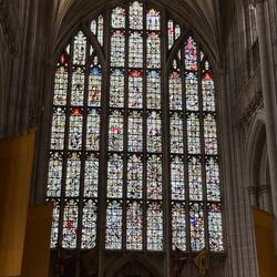 Window broken out during civil war, put back haphazardly to make a beautiful mosaic