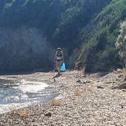 Jess collecting rubbish