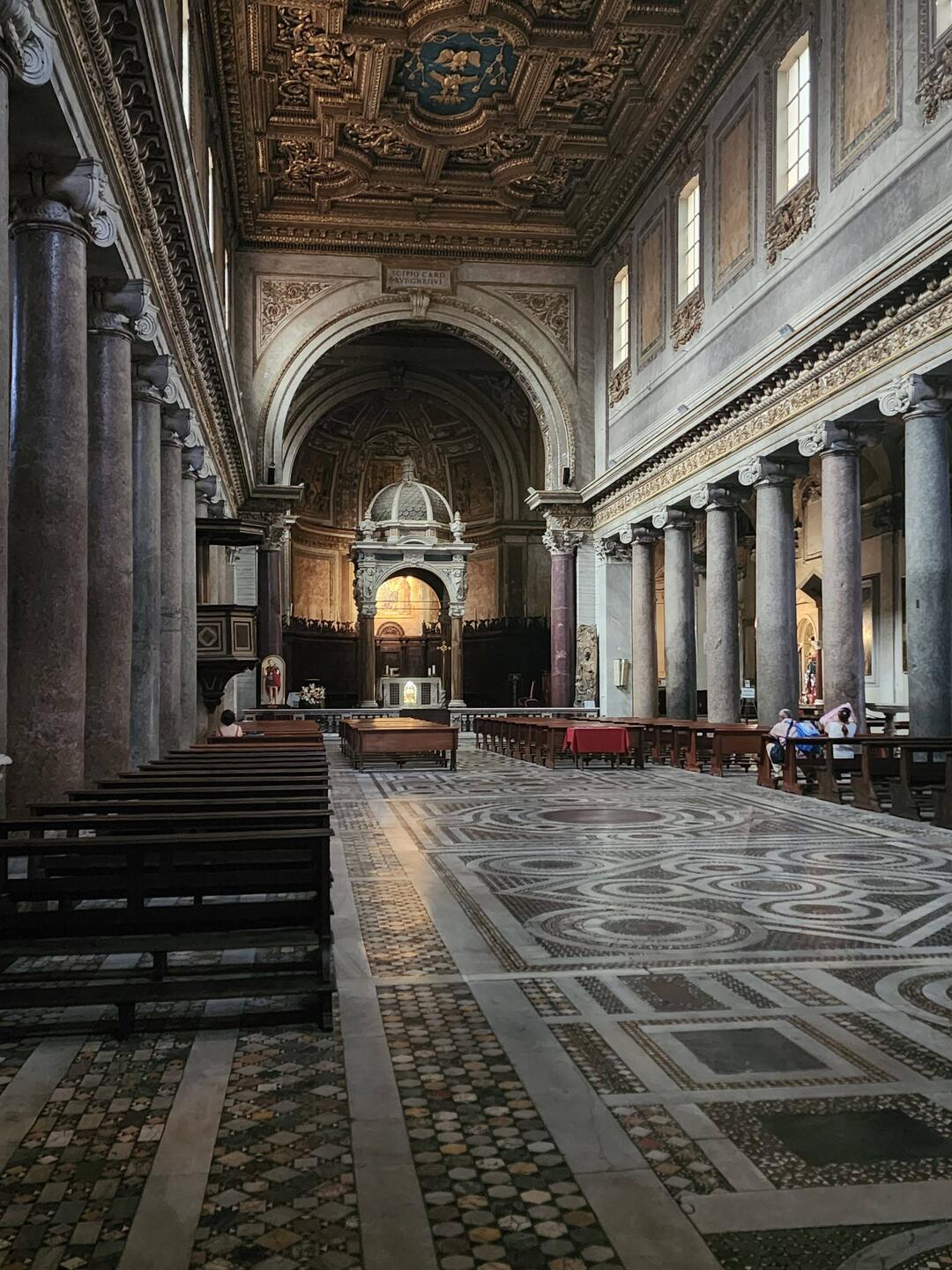 Basilica St John Crisogono, sheltering from downpour