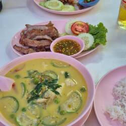 Green Curry, roast pork and Pad Kra Paw