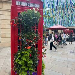 Flower decorated telephone box