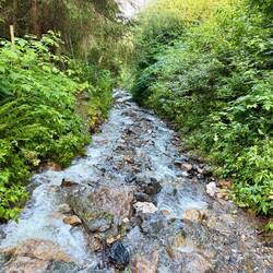 Der Weg führte während dem Abstieg ins Dorf Fundu Moldovei direkt durch und entlang von einem Bach.