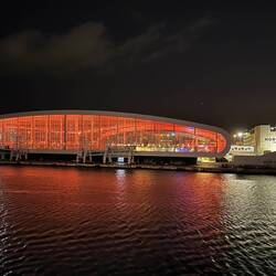 Terminals line the island. Architectural competition. Lovely at night.