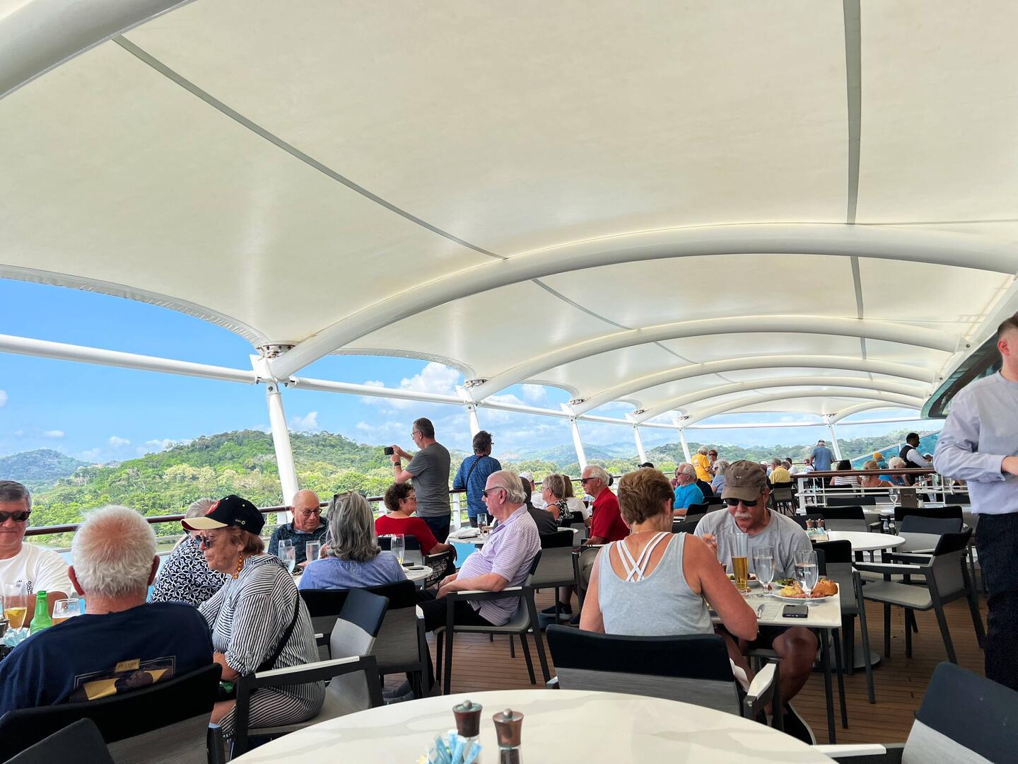Everybody spent the day on deck to see the Panama Canal. The Terrace Cafe was perfect.
