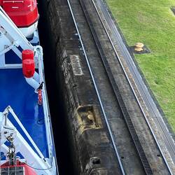 Only a couple feet between the ship and canal sides!