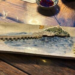 Custom ceramic plate with depiction of Enoshima bridge and island