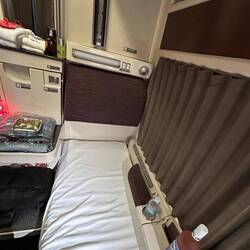 There's a fold-down sink, but toilet and shower is communal at the end of the car