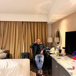 Hotel dad sorting out the room
