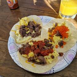 Bär-Tacos (Jon hat diesen Sommer einen Schwarzbären geschossen) mit Wildlachskaviar