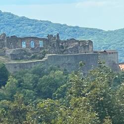 A castle in ruin. View from our lunch stop