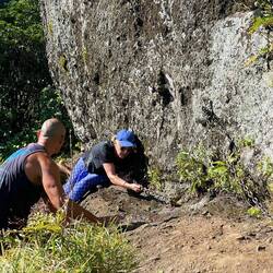 Climbing up the cliff face