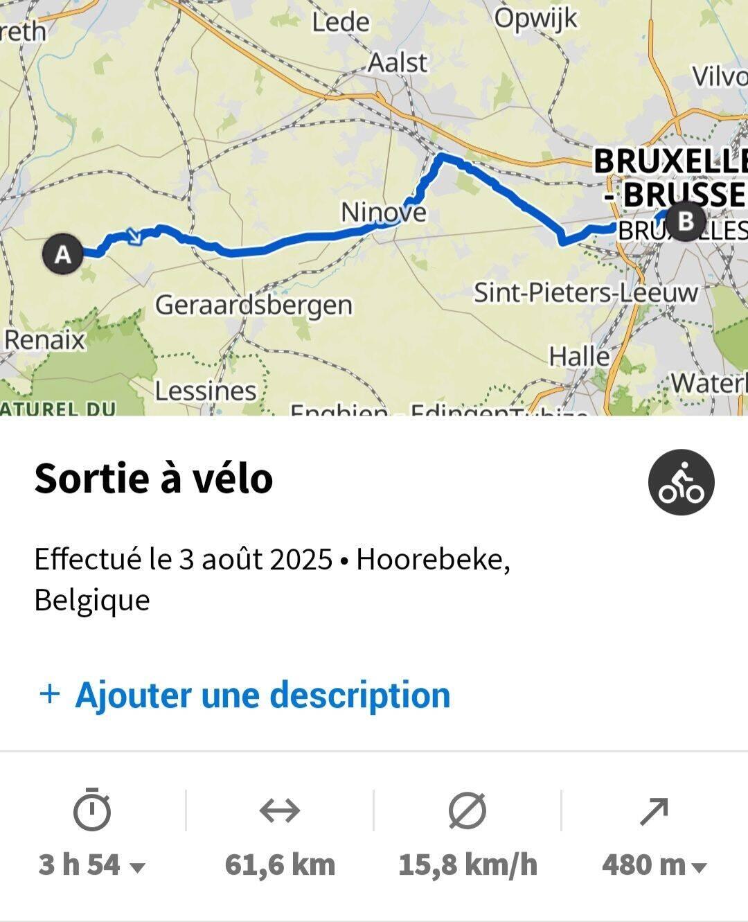 Route du jour ! Ça monte plus qui n'y parait. Mais quand même 16km/h de moyenne !