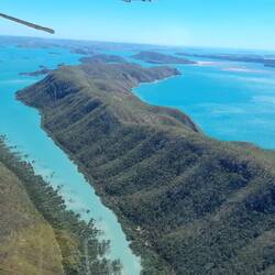 Flying over the archipelago to Cygnet Bay